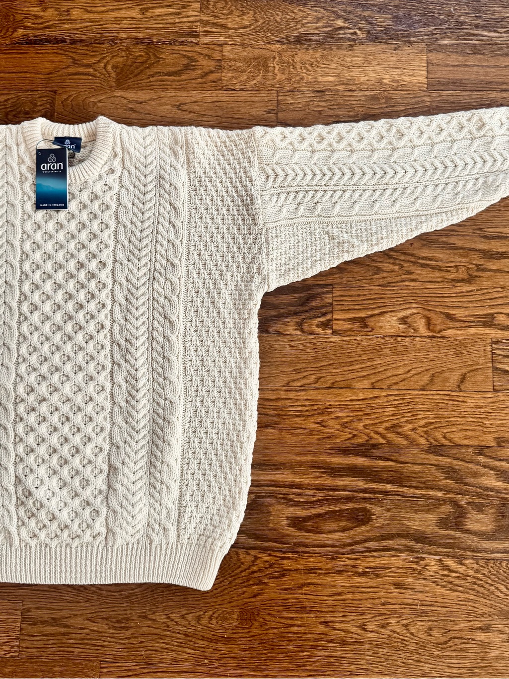 Aran Irish Nwt Xxl 100% Merino Wool Men's Cream Cable Knit Sweater $140 Retail — image 5 of 7